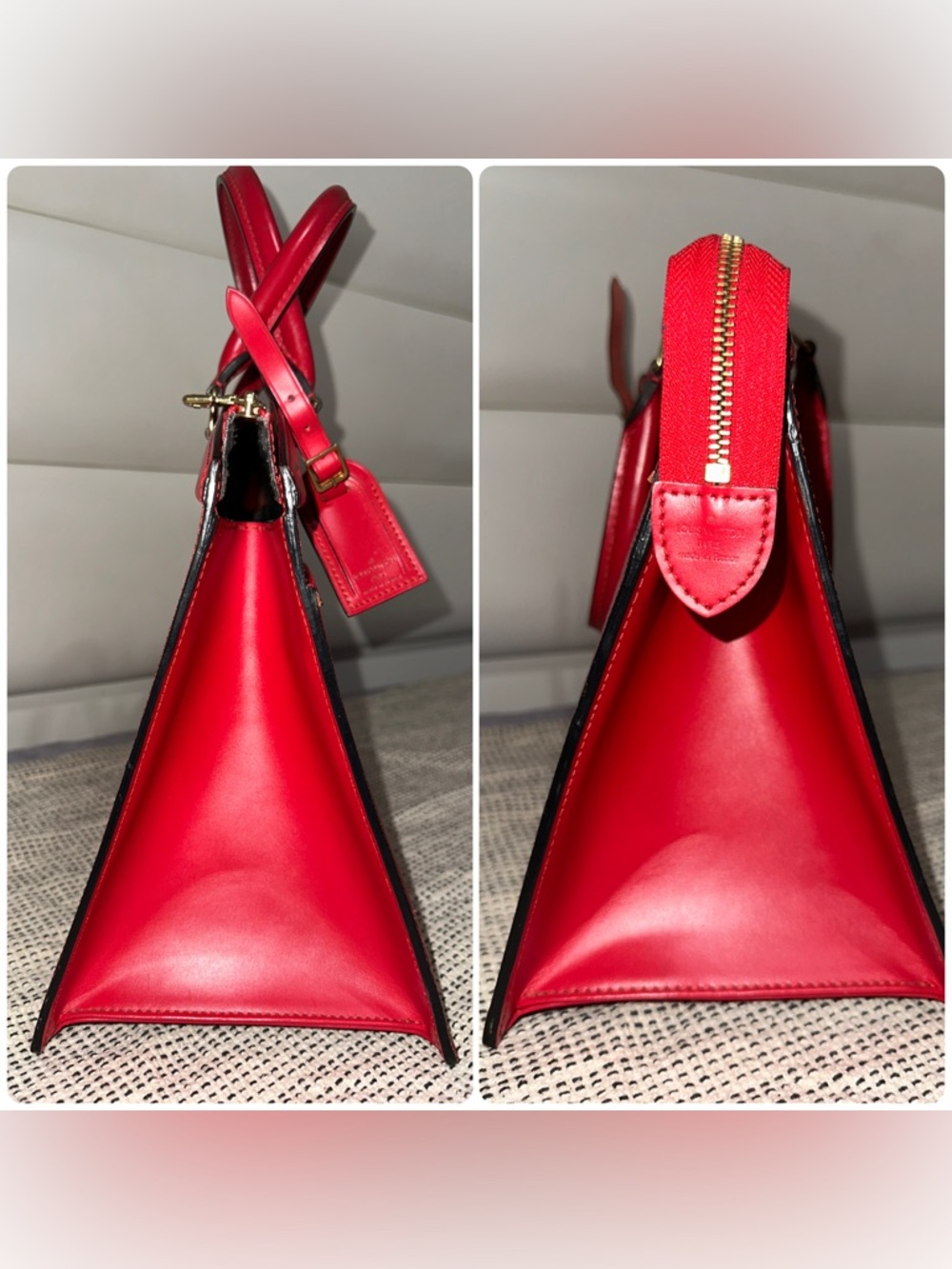 Louis Vuitton Riviera Red Structured Leather Top-Handle Women's Bag - Picture 6 of 16
